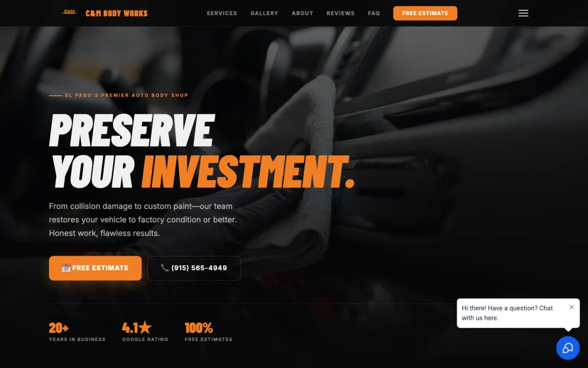 Auto body shop website built by Bishop Systems