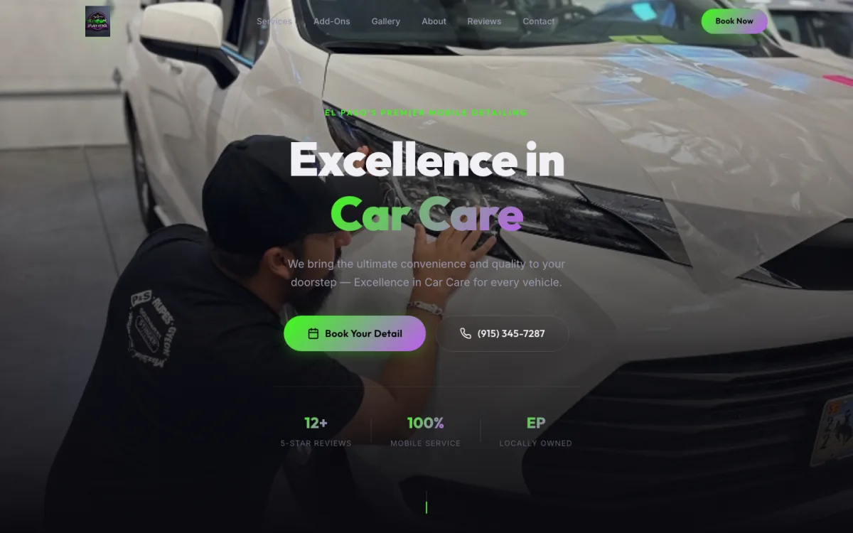 Auto detailing website built by Bishop Systems