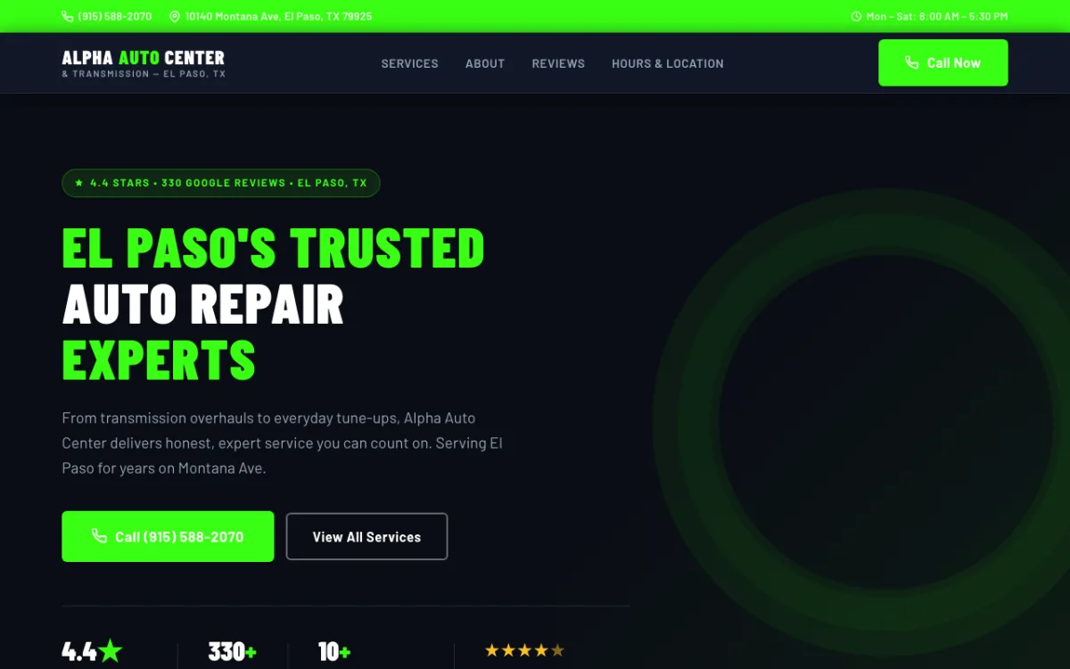 Auto repair website built by Bishop Systems