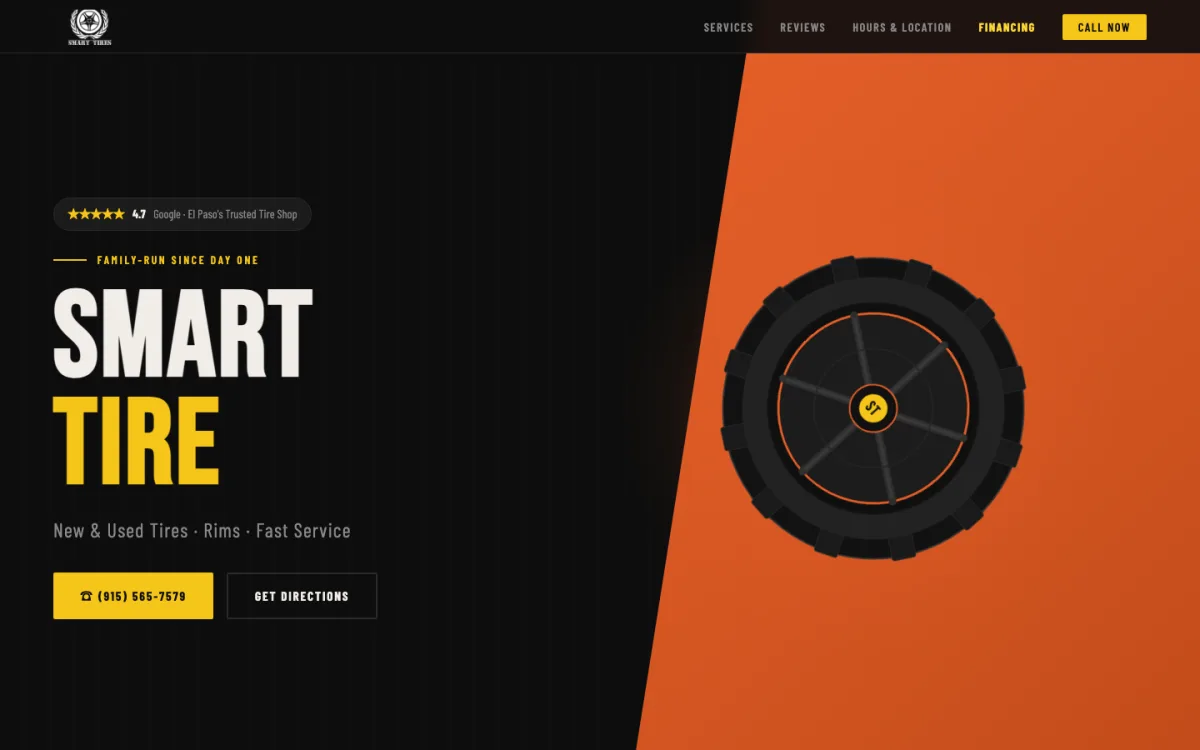 Tire and auto shop website built by Bishop Systems